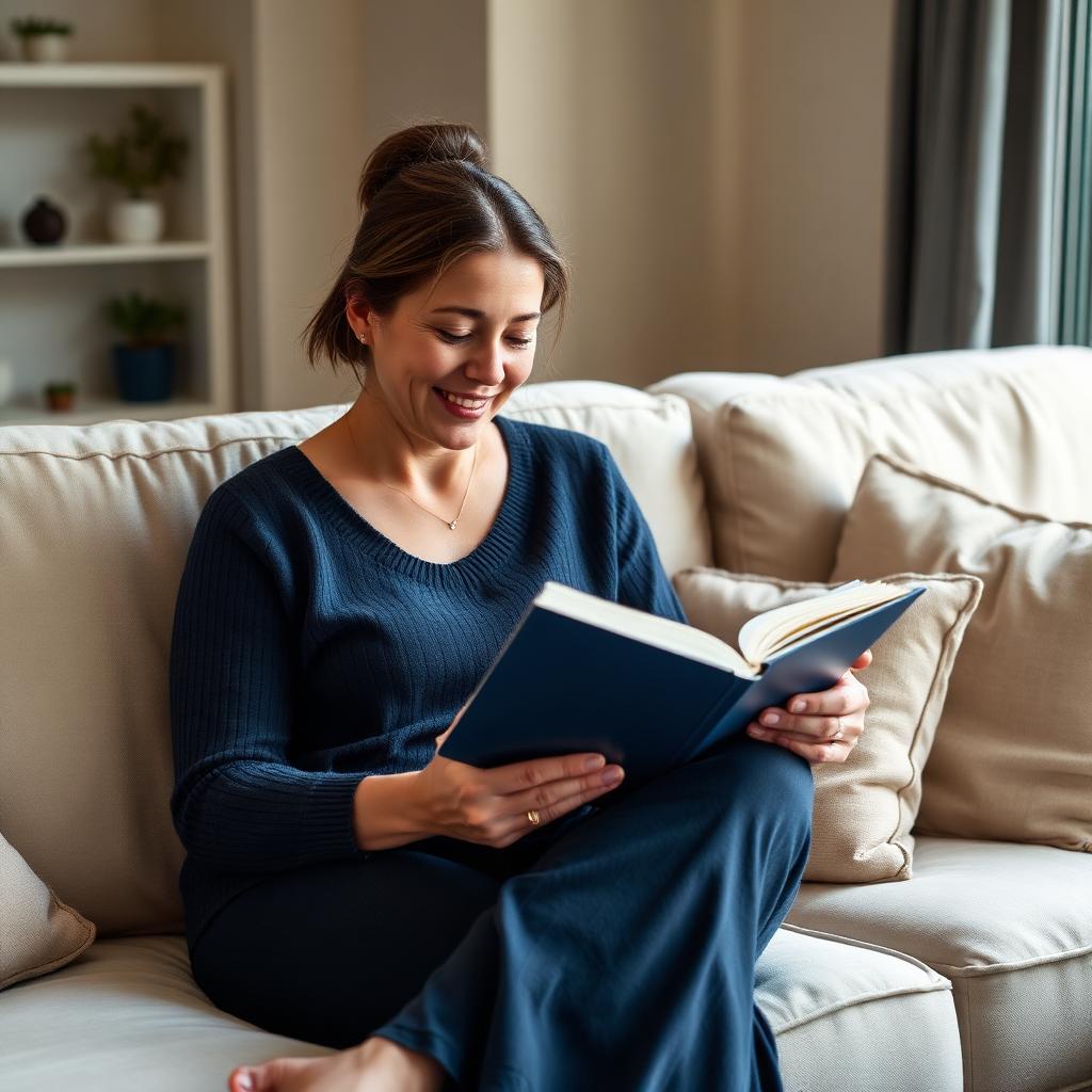 A professional caregiver reading at home